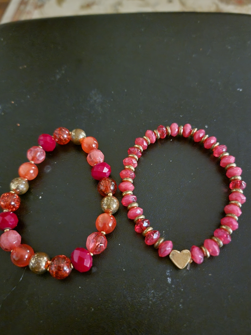Pink & Coral Beaded Stretch Bracelet Set with Gold Accents